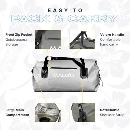 Malo’o Waterproof Dry Duffel, Heavy-Duty Roll Top Waterproof Gear Bag with Shoulder Strap & Molle Loops, Marine Duffel for Kayaking, Boating, Camping, Beach & Travel, Grey, 40L - color: Grey, size: 40L
