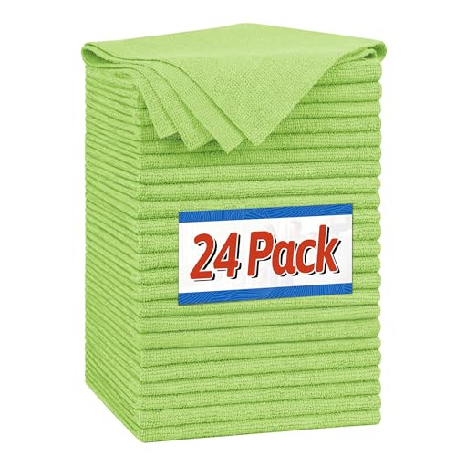 FIXSMITH Microfiber Cleaning Cloth, Shop Towels Bulk, 24 Pack Green Microfiber Towels for Cars, All-Purpose Absorbent Cleaning Rags, Dust Cloth for Automotive, Mechanic, Garage, Bar, 12 x 11 inch - color: Green, size: 24PK