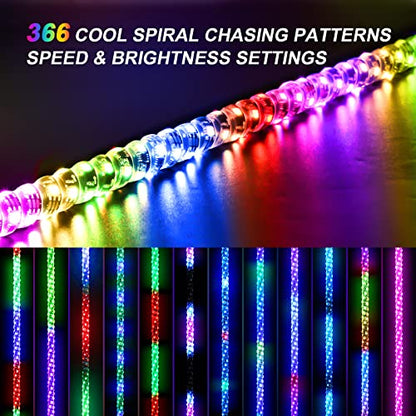 Ehaho 2 Pack 1FT LED Whip Lights With Spring Base, App & Remote Control, Spiral RGB Chasing Lighted Antenna, Music Light for UTV ATV RZR Can-Am SXS Offroad Polaris Truck - size: 1FT / (Pack of 2)