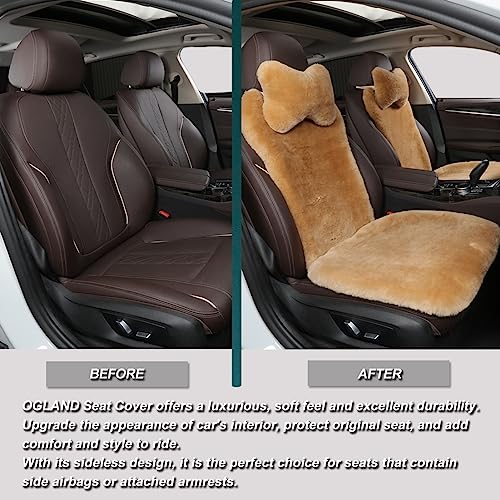 OGLAND 2 Pack Fur Fuzzy Sheepskin Car Seat Covers for Universal Auto Plush Seat Cushion Accessories Automobiles (Honey Beige) - color: Honey Beige