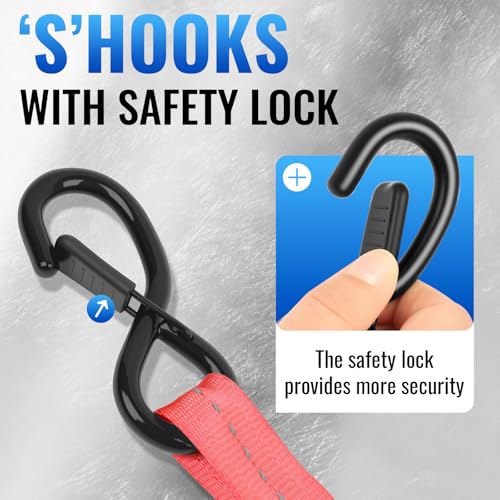 Retractable Ratchet Straps 4 Pack - 1,500 Lbs Break Strength 1 in x 10 Ft Heavy Duty Retractable Ratchet Tie Down Straps with S Hooks Set for Truck, Cargo Van, Trailer, Motorcycle (Red) - color: Red
