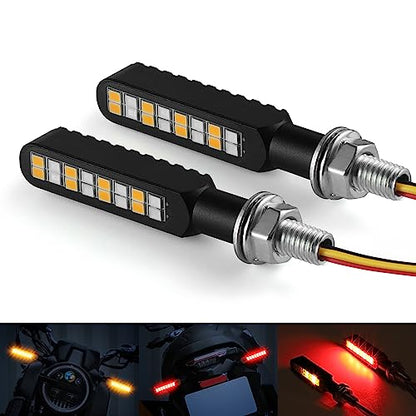 iFunyLED 2PCS Flowing LED Motorcycle Turn Signal Strobe Brake Tail Lights, Aluminum Alloy 12V Super Bright Motorbike Front Rear Blinkers Fit for Harley Honda KTM Kawasaki Suzuki Yamaha - Red & Amber - color: Red & Amber