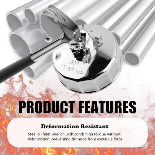 65-64mm Oil Filter Wrench,14 Flute Car Oil Filter Removal Tool Driven by 1/2" Tool,Non-slip Car Oils Filters Tools Automotive Tools Compatible with Honda Nissan Acura