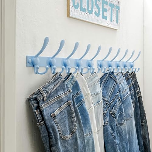 Dseap Coat Rack Wall Mount, Heavy Duty 12-Gauge Base vs Flimsy 1mm, Double-Thick Solid Anti-Snap Hooks, 16” Stud-Mount, Stainless Steel Hanger for Clothes Hat Entryway Closet Mudroom, Blue - color: Blue, size: L=17" (1pcs)