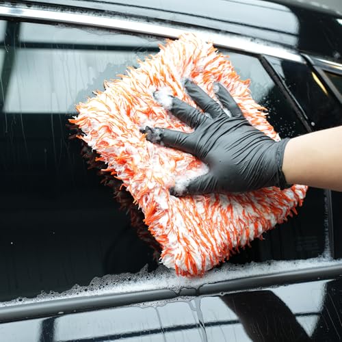 Microfiber Wash Pad, SPTA 3Pcs Ultra Wheel Pad Perfect for Wheels, Grills, and Tight Areas; Proprietary Microfiber Blend; Easily Releases Contaminates Upon Rinsing, 8.5in x 9.8in, Black/Orange-MT023B3 - color: 3pcs Ultra Wheel Mitt