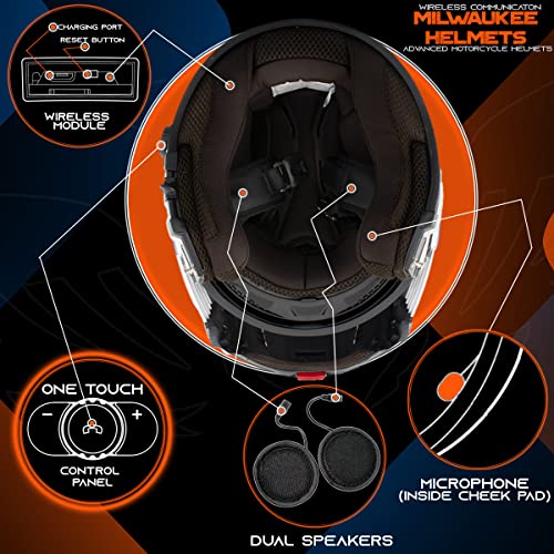 Milwaukee Helmets H7005 Flat Black MayDay Modular Full Face Wireless Motorcycle Helmet-Stream Music-Phone Calls