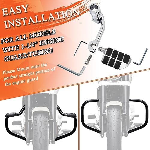 FOVPLUE 1.25" Highway Footpegs,Long Angled Adjustable Highway Pegs w/Mounts for Harley Touring Street Glide Electra Glide Road King Softail CVO Dyna Trike VRSC Sportster w/1-1/4" Engine Guard,Chrome#2 - color: CHROME LONG ANGLED