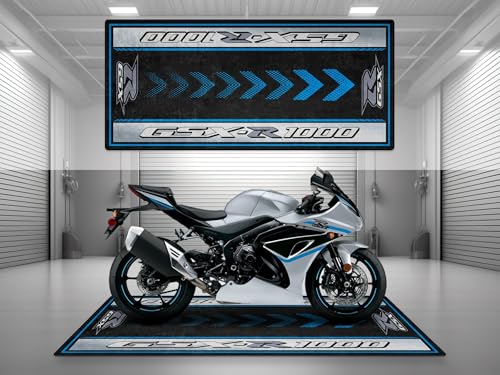 MPM Motorcycle Mat for GSX R1000 Washable Non-Slip Oil & Water Resistant Parking Pitmat for Garage, Showroom, Workshop Use | Metallic Matte Sword Silver - Size 1: 86.6 x 39.4/220 x 100 cm - color: Metallic Matte Sword Silver, size: 3'3" x 7'3"