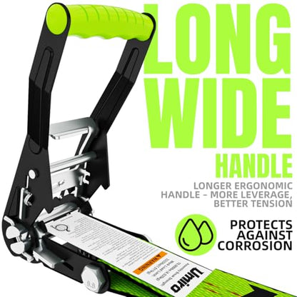 Umiro 4Pack 2''*15' Heavy Duty Ratchet Straps with Safety Clip J Hooks Ratchet Strap 10,000 Lbs MBS,Tie Down Ratcheting with J-Hook, Cargo Straps for Truck, Trailer, Moving (Neon Green) - color: Neon Green, size: 2 Inches X 15 Feet