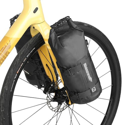 Rhinowalk Bike Front Fork Bag Waterproof Bicycle Pannier Heavy-Duty Rack Pouch with Air Valve and Reflective Design, Cycling Bag for Mountain Bike & E-Scooter (7L, 1pc Black) - size: 7L