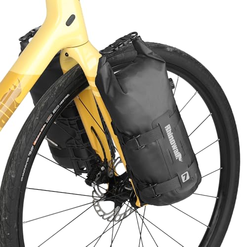 Rhinowalk Bike Front Fork Bag Waterproof Bicycle Pannier Heavy-Duty Rack Pouch with Air Valve and Reflective Design, Cycling Bag for Mountain Bike & E-Scooter (7L, 1pc Black) - size: 7L