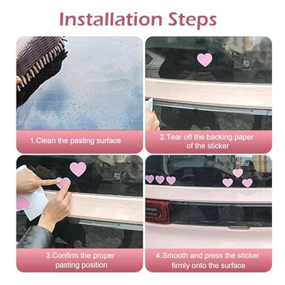 10 PCS Bling Heart Bumper Decals, High Intensity Reflective Sticker for Safety Sign, Waterproof Vinyl Bumper Decals for Cars, Universal for Car Motorcycle Truck (Pink)