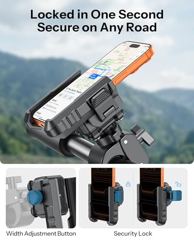 OMOTON BK01 Anti-Vibration Phone Mount, Quick Lock Shockproof Bike & Motorcycle Phone Holder, Fits iPhone & Android for Riders on E-Bike, Stroller, Scooter, Fits Handlebars & Rearview Mirror, Black - color: 1-Black