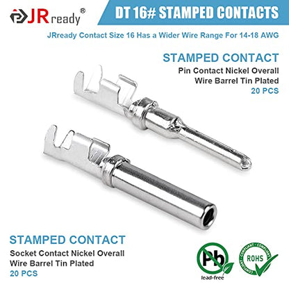 JRready ST6327-202 Deutsch DT Connector 2 Pin 8 Sets, Size 16 Stamped Contacts 14-18AWG, Waterproof Sealed Connectors for LED Lights, Trucks, Off-Road, Marine, Motorcycle Wiring - size: 2-Pin (8 Pairs)