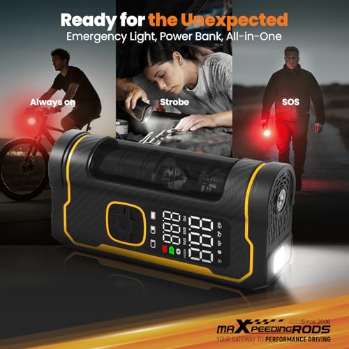 maXpeedingrods 150PSI Tire Inflator Portable Air Compressor 12V DC/AC, Auto Shut-off, Digital Gauge, 4X Faster Inflation Professional Cordless Car Tire Pump for Car, Bike, Motorcycle, Ball