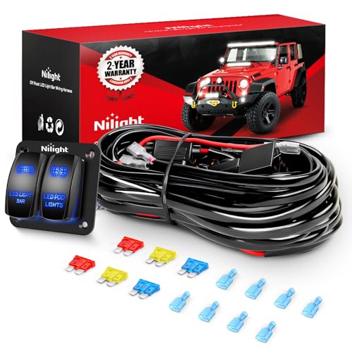 Nilight 16AWG LED Light Bar Wiring Harness Kit 12V On/Off 2 Gang Rocker Switch Panel Power Relay Blade Fuse 5Pin Toggle Switches for Cars Boat ATV Trucks-4 Leads - color: 2Gang Rocker Switch 16AWG Wiring Harness