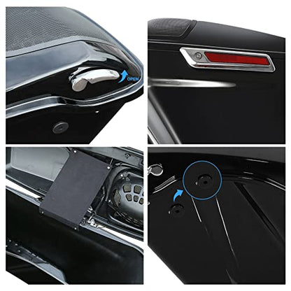 TCT-MOTORPARTS 4" Extended Hard Saddlebags Fit for Harley CVO Touring Road King FLHR Road Glide Street Electra Glide Ultra-Classic 2014-2024 - color: Vivid Black w/ Chrome Latches