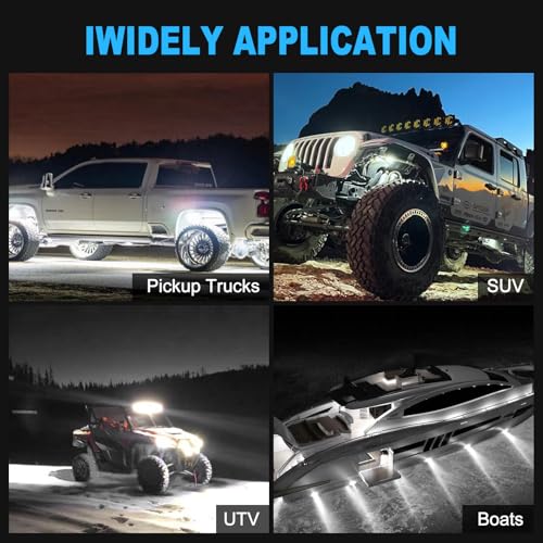 24pods White Rock Lights kit Dc 12v-80v 6000k Aluminum Pure White Led Rock Lights with Switch Wiring Harness Kit Ip68 Waterproof for Trucks Pickup Offroad Car SUV Utv ATV Rv Fends Underglow Lights - color: White-24Pcs + Switch Wiring Harness