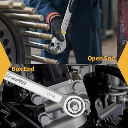 GRENPRO Large Wrench Set, SAE Wrench Set With Color Ring, 7PCS 15/16", 1", 1-1/16", 1-1/8", 1-3/16", 1-1/4" Long Big Open End Wrench Tools Set Roll Up Pouch Organizer, 12 PT Combination Wrenches Sets - style: SAE Wrench Set Large With Color Ring