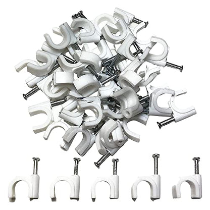 On1shelf White Round Cable Clips K-Type Trade Box, (8mm / 0.31") - 500 Pieces