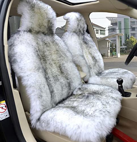 Winter Warm Authentic Australia Sheepskin Car Seat Cover Luxury Long Wool Front Seat Cover Fits Most Car, Truck, SUV, or Van (Grey Tips) - color: Grey tips
