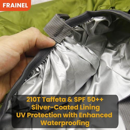 Waterproof Backpack Rain Cover. 210 Taffeta Silver-Coated Inner Layer. Reflective Logo and Buckle Strap. Army Green Style 60L. Include Storage Bag with Zipper