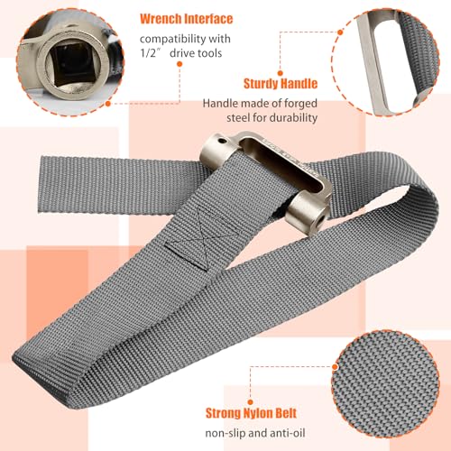 Oil Filter Strap Wrench - 1/2" Drive Filter Strap Wrench for Replace Auto Truck RV Motorcycle Oil Filter and Water Filter
