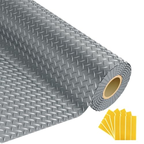 Grandroad auto 8x20 FT Garage Floor Mat, 2.8mm Thickened Flooring Roll for Under Car Diamond Plate PVC Rubber Mat with 20 Pcs Tapes, Non-Slip Floor Mat for Garage, Warehouse, Gyms, Trailer, Gray - color: Grey, size: 8×20FT