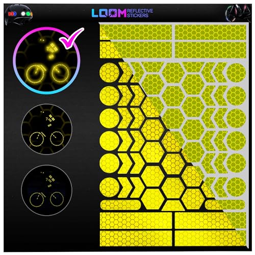 LOOM Reflective Stickers | 67pc Brilliant Fl-YEL-Grn | Reflective Stickers for Helmet, Bike, Motorcycle, Hard Hat | Waterproof Reflectors for Car, Trailer | Bike Reflectors for Night Riding - color: Brilliant-fluryellowgreen
