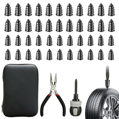 Tire Repair Kit, 60PCS Rubber Tire Repair Plugs with 3-in-1 Ratchet Screwdriver, Needle Nose Pliers & EVA Storage Case, Tubeless Tire Emergency Repair Kit for Car, Motorcycle, SUV & Truck