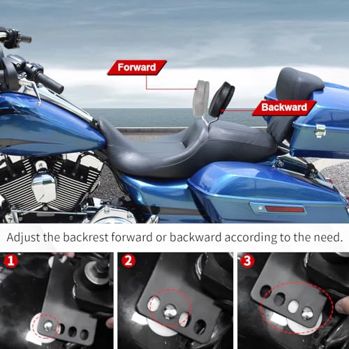 AUFER Adjustable Plug-in Driver Rider Backrest Compatible With For 1997-2026 Harley Touring Road King Street Glide Road Glide Electra Glide Models Driver Backrest - size: Double Line Style (Chrome)