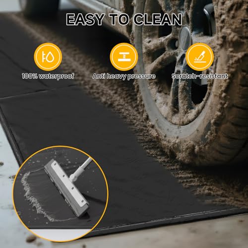 SUNYRISY 8'6" x 20' Containment Garage Floor Mat Under Car, Heavy Duty Waterproof Garage Carpet Floor Protection Non-Slip Parking Mat with Squeegee for Cars SUVs Trucks - size: 8'6" x 20'
