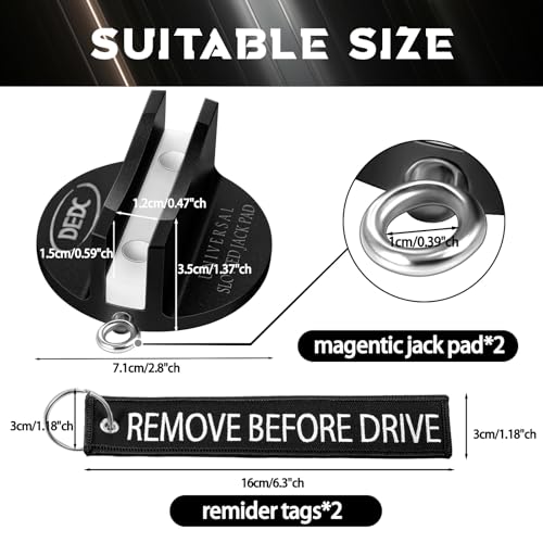 DEDC Universal Pinch Weld Jack Pad 2 Pcs Black, Magnetic Aluminum Jacking Puck Frame Rail Protecotr with 2 Reminder Streamers, Garage Accessories for Mechanics - size: Black 2 Pcs with 2 Reminder Streamers