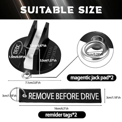 DEDC Universal Pinch Weld Jack Pad 2 Pcs Black, Magnetic Aluminum Jacking Puck Frame Rail Protecotr with 2 Reminder Streamers, Garage Accessories for Mechanics - size: Black 2 Pcs with 2 Reminder Streamers