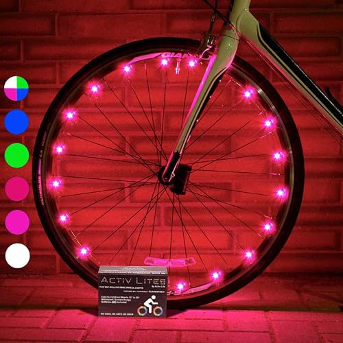 Activ Life 2-Tire Pack LED Bike Wheel Lights with Batteries Included, Get 100% Brighter and Visible from All Angles for Ultimate Safety and Style - color: Pink