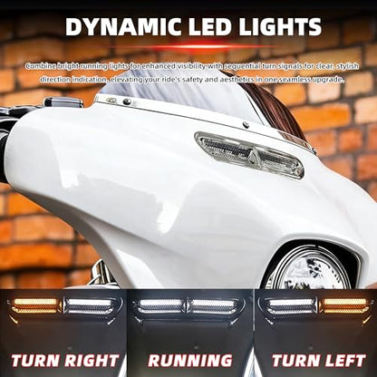 FATECIM Dynamic LED Motorcycle Batwing Fairing Vent Insert Lights for Harley Touring Street Glide Ultra Limited Electra Glide FLHX FLHTK 2014-2023 (Chrome with White Running Light & Amber Turn Signal) - color: Chrome