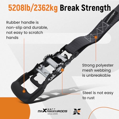 maXpeedingrods Heavy Duty Ratchet Straps 1.6” by 8’ 5208 lb Tie Down Straps with S Hooks & Soft Loops for Towing Motorcycles ATVs UTVs Jet Skis Golf Carts 4 Pack - color: black