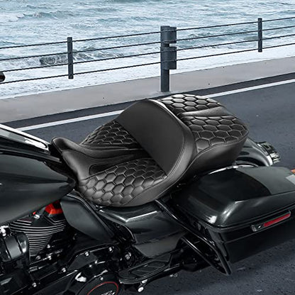 C.C. RIDER Driver& Passenger Seat Mammock Seat Fit For Harley Touring 2009-2023 Road Glide Street Glide Road King Electra Glide and 2009-2022 CVO Models - color: 23# Blacke