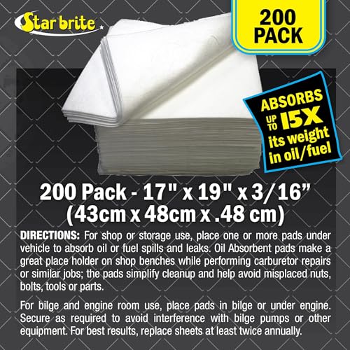 STAR BRITE Bilge Oil Pads Absorbs Oil, Repels Water - 17 x 19 Heavy Weght - 5 Pack (091845) - color: 200 Pack