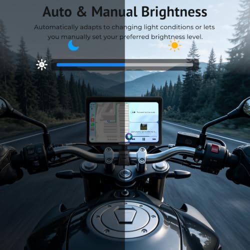 W722TPMS 7" Wireless Motorcycle CarPlay & Android Auto with TPMS,IP67 Waterproof Motorcycle GPS Touchscreen, Dual Bluetooth Audio,EQ, Light Sensor,USB/Acc Power for Riding - size: 7 Inch