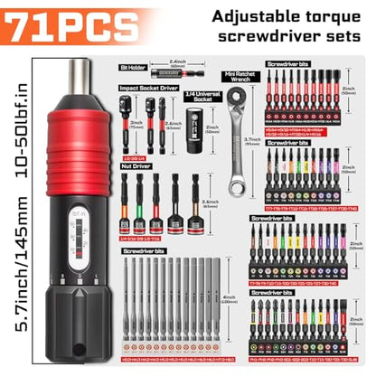 GEINXURN 71PCS Click Torque Screwdriver Set 1/4” Drive, 10-50 Inch Pound Torque Screw Driver Kit with Screwdriver Bit, Socket, Mini Torque Wrench for Maintenance, Tools, Bike Repairing and Mounting