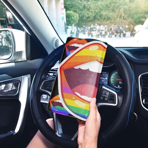 GuoChe Pu Leather Registration and Insurance Card Holder Men Women Document Wallet for any Car, Truck, Motorcycle, Trailer or Boat Rainbow Lips - Lgbt Pride - color: 10
