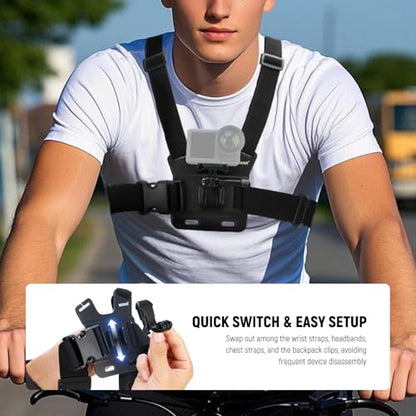 NEEWER Accessory Set Compatible with GoPro Hero Insta360 DJI AKASO Action Camera, Quick Change Head Strap Head Strap Holder, Chest Strap, Backpack Hat Clip Holder & 360° Wrist Strap for GP-75 - style: GP-75 Accessory