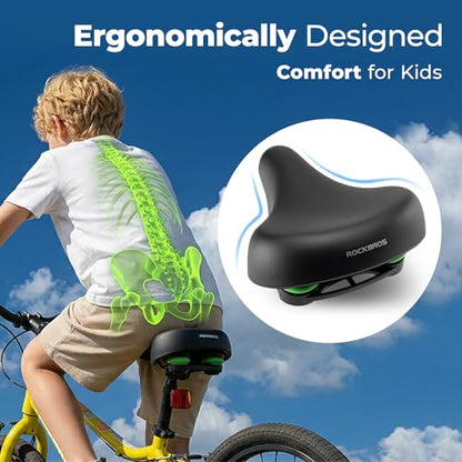 ROCKBROS Youth Bike Seat Cusion Comfort Youth Replacement Saddle Bicycle Seat Waterproof, Enhance Young Little Rider Teenager Bike Seat for Boys and Girls Gifts for MTB & Road 16" to 24" (No Clamp)