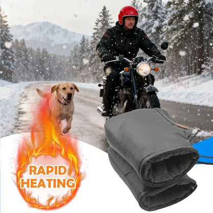 Motorcycle Heated Handlebar Mittens, Motorcycle Heated Grips Cover Pad Gloves | Water Resistant Heated Motorcycle Handlebar Muffs Temperature Adjustable Handlebar Grips for Cycling