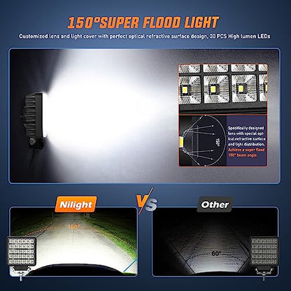 Nilight 4.3 Inch Square Utility LED Work Light W/Integrated Toggle Switch, 2PCS 60W 150° Flood Lamp for Offroad Heavy Equipment Vehicles Truck Tractor Golf Cart Boat ATV UTV - color: 2Pcs 30Led Flood Lights