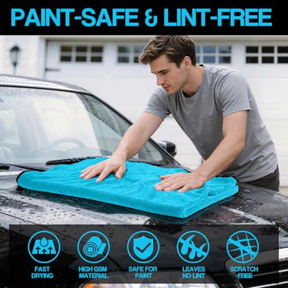 Bolant 4 Pack Twisted Loop Car Drying Towel, Microfiber Towels for Cars 24"x36", Reusable Shammy Quick Dry Cloth for Auto, Boat, Kitchen, Windows & Bathroom（Blue） - color: Blue