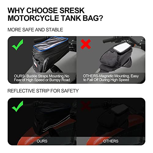 Motorcycle Tank Bag w/Strap Storage Bag Compatible with Honda Yamaha Suzuki Kawasaki Harley Water Resistant (Blue Piping) - color: Blue Piping