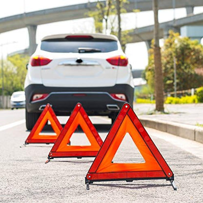 DEDC Warning Triangle, Foldable Safety Triangle, Triple Warning Kit, Warning Triangle Reflector, Roadside Hazard Sign, Triangle Symbol for Emergency with Storage Bag (3 Pack) - size: 3 Pack