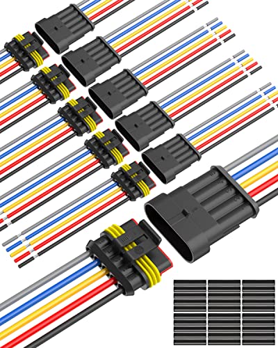 NAOEVO 5 Pin Connector Waterproof, 16 AWG 5 Wire Connectors, Automotive Electrical Male and Female Plug with Heat Shrink Tubing for Car Truck Boat Wire Connection, 6 Kits - size: 5 Pin